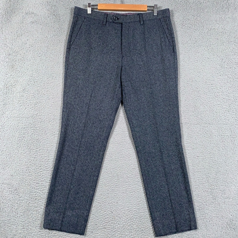Ted Baker Linctro Trousers Mens 34R Blue Slim Fit Textured Dress Pants Portugal